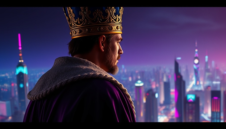 Royal figure overlooking vibrant cityscape, symbolizing real estate marketing strategies.