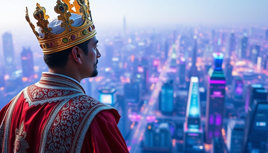 Digital king overseeing cityscape, symbolizing neighborhood expertise in real estate.