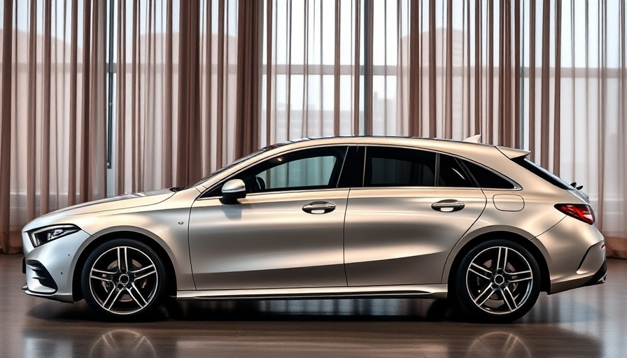 Electric Mercedes CLA Shooting Brake showcased in modern showroom.