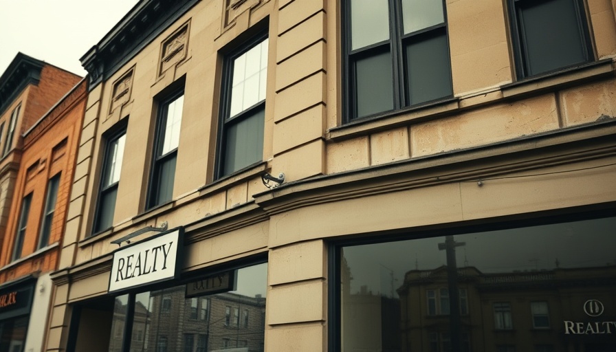 Grainy vintage building facade with realty sign, Real Estate News