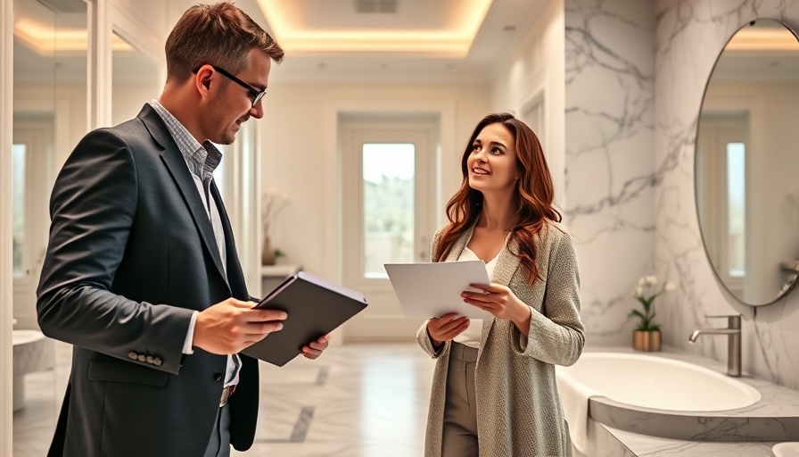 Couple and agent exploring a spec house bathroom, buying a spec house.