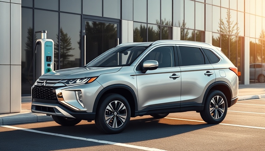 Silver Mitsubishi SUV parked near a charging station.