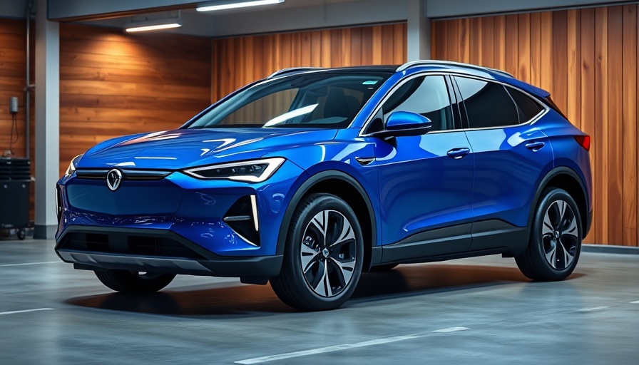 Sleek blue electric SUV in modern garage, highlighting GM tax credit.
