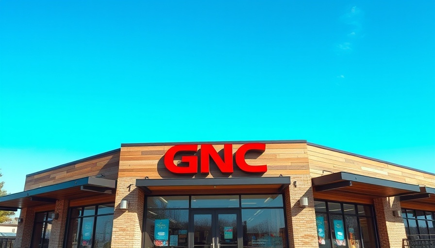 GNC storefront under blue sky, real estate success concept.