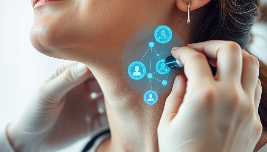 Woman's neck examination with digital overlay, OX40-targeted biologics discussion.