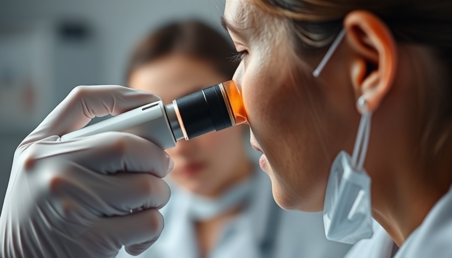 Dermatologist using advanced skincare technologies with dermatoscope.