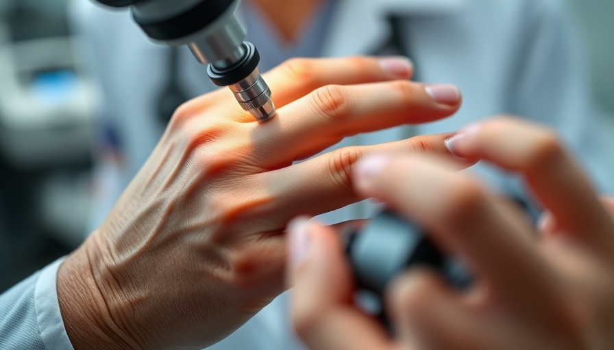 Dermatologist using dermatoscope for skin examination in clinic.