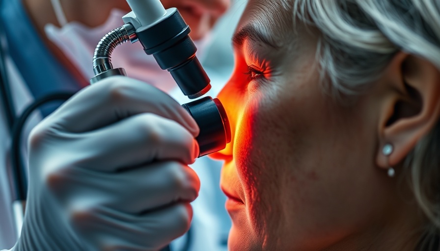 Dermatologist using dermatoscope for melanoma detection.