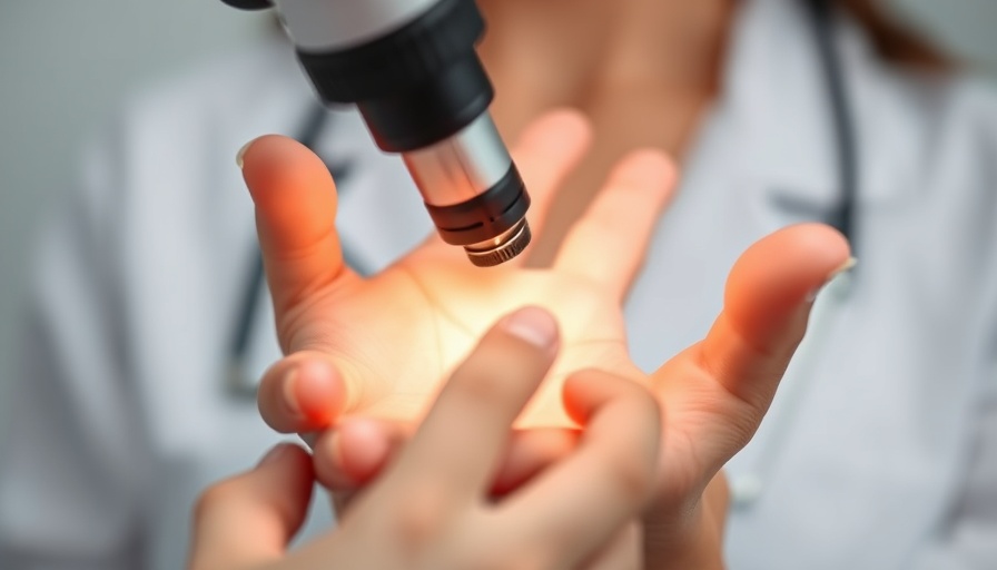 Dermatoscope examines hands, part of atopic dermatitis therapy article