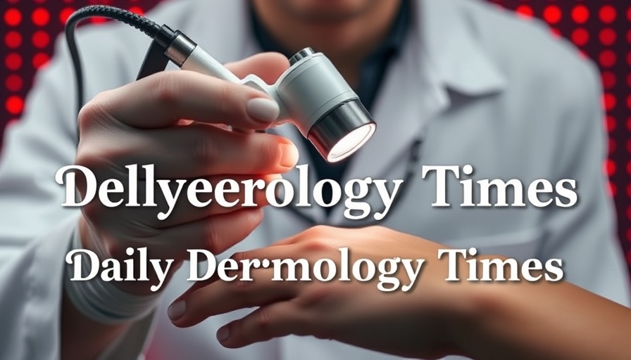 AI tools enhance personalized skincare; dermatologist uses dermatoscope, text overlay.