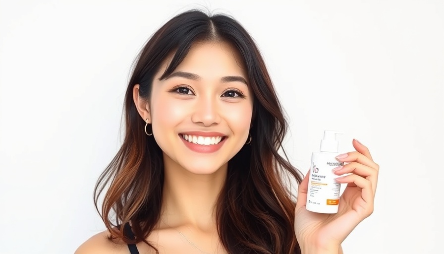 Smiling woman promoting affordable Korean beauty for summer.