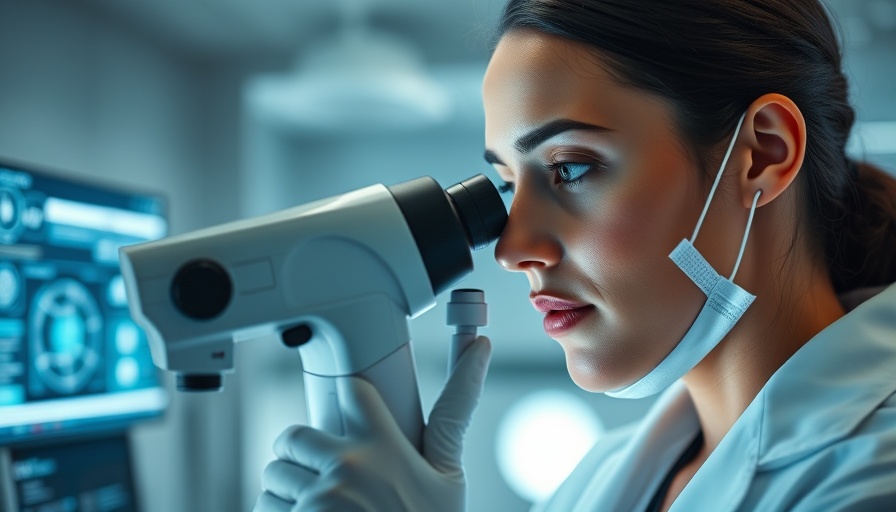 Dermatologist examining skin with tech overlay - Dermatology Innovations for Acne Care.