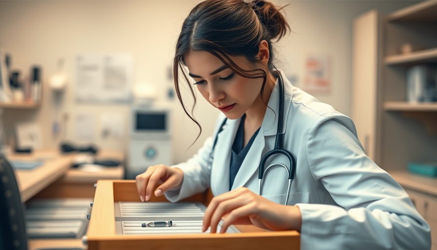 Female doctor searching drawer, illustrating the realities of skincare.
