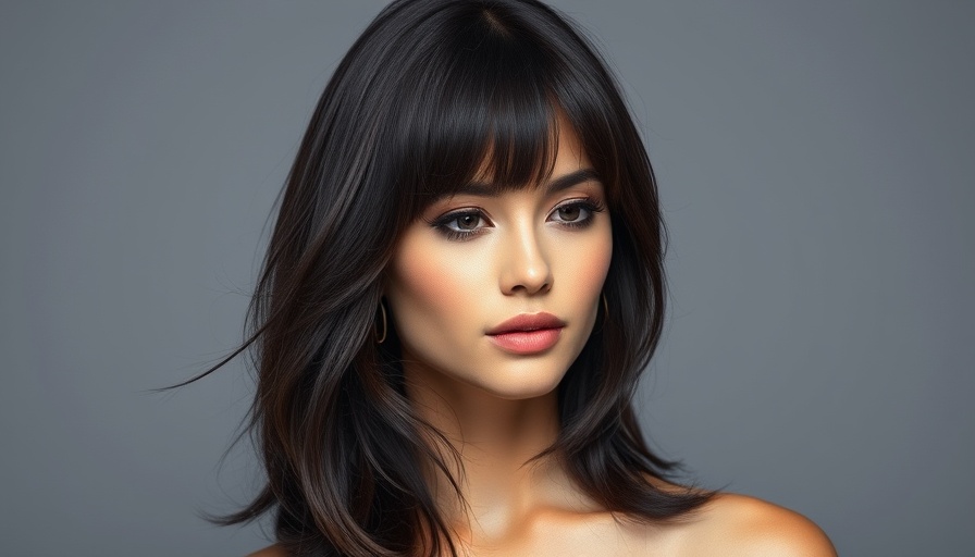 Elegant woman exemplifying bang trends fall 2025 in photorealistic style.