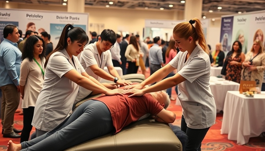 8 Hands Massage Benefits at a wellness fair with multiple therapists.