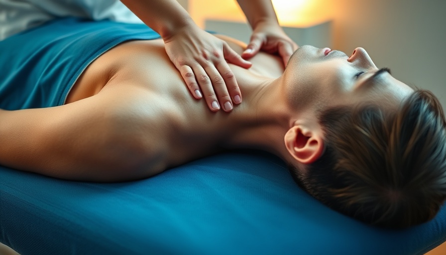 Close-up of neck massage for pain relief on blue table.