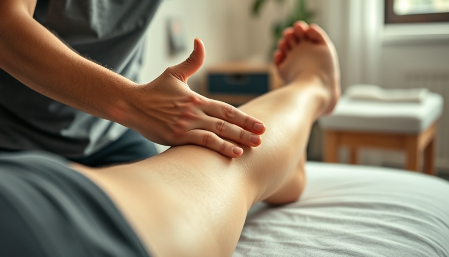 Therapist performing leg percussion therapy for better circulation, indoor setting.