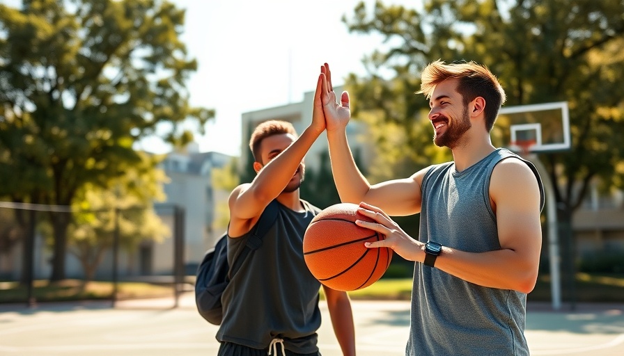 Two friends high-fiving at a basketball court. Chiropractor near me.
