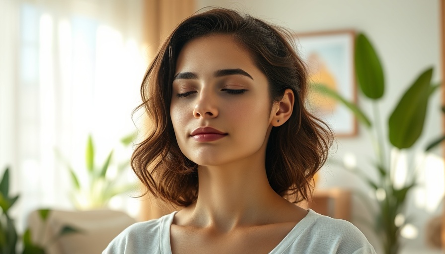 Tranquil woman during 12-minute meditation for emotional energy.