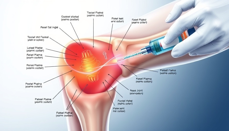 PRP therapy for knee pain relief illustration, showing injection