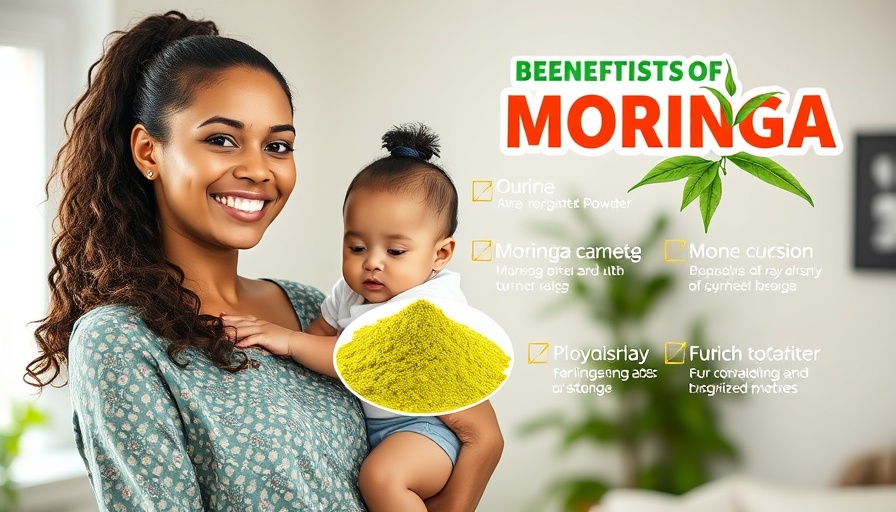 Moringa benefits for new moms: smiling mom illustrating superfood.