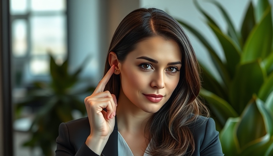 Professional woman demonstrating ear care, natural lighting, indoor setting.