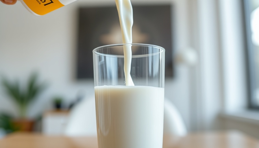 Truth About Milk Alternatives: Milk pouring into glass with label, soft light.