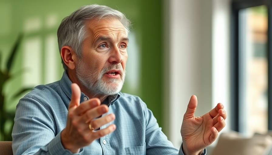 Man discussing Alzheimer's signs, indoor setting.