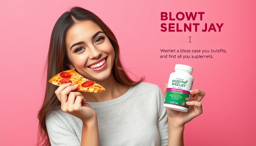 Young woman enjoying pizza with a digestion supplement for morning routine.
