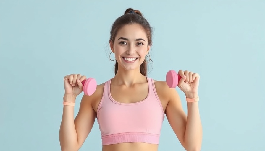 Smiling woman in pink workout attire holding dumbbells, exemplifying how to build habits that stick.
