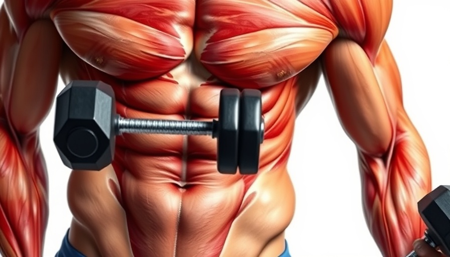 Illustrated muscles engaged during abdominal exercise with dumbbell.