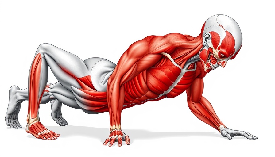 Illustration of push-up with muscles highlighted showing push-up variations