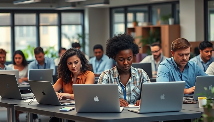 People sitting at desks working on laptops, illustrating 'sitting is the new smoking'.