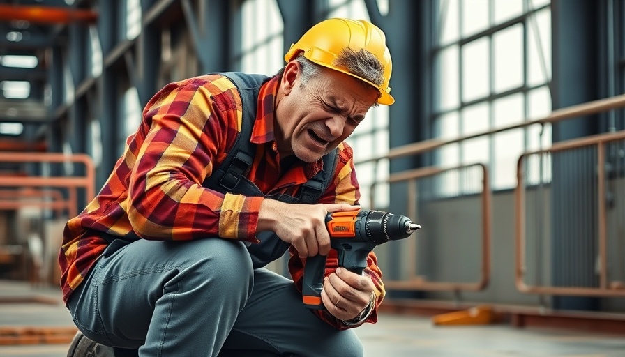 Construction worker in pain holding back, suggesting need for Gig Harbor physical therapy.