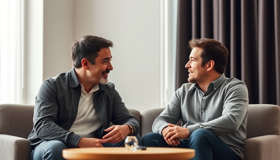 Two men discussing indoor setting, engaging discussion.
