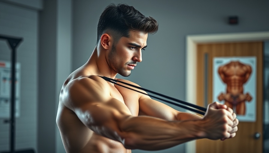 Athlete performing shoulder strengthening exercise with band.