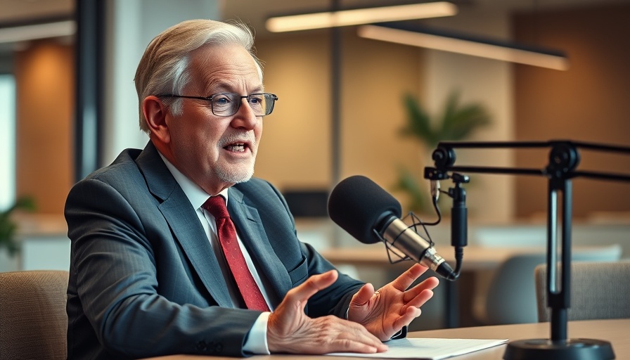 Elderly man speaking on a podcast about gut health.