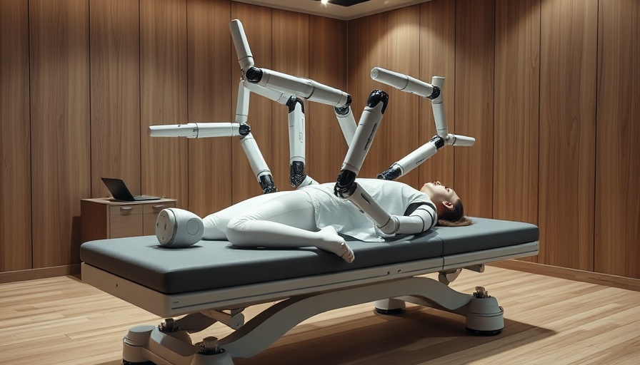 Advanced massage robot in action on a person in a modern room.