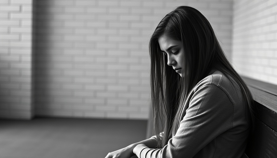 Young woman experiencing nervous stomach anxiety sitting on a bench.