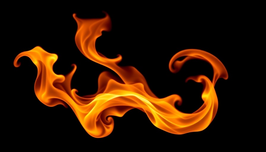 Dramatic flame resembling a dancer against black background, five elements Chinese medicine.
