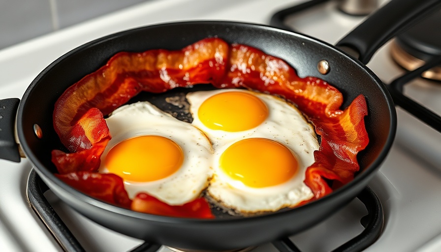 Savory breakfast with eggs and bacon for food energy for health.