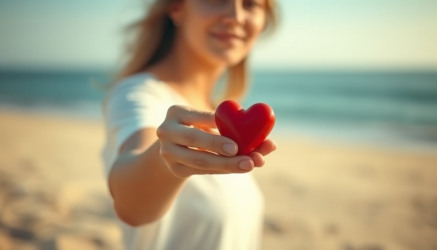 Woman holding red heart by the beach, symbolizing wise engagement with your emotions.
