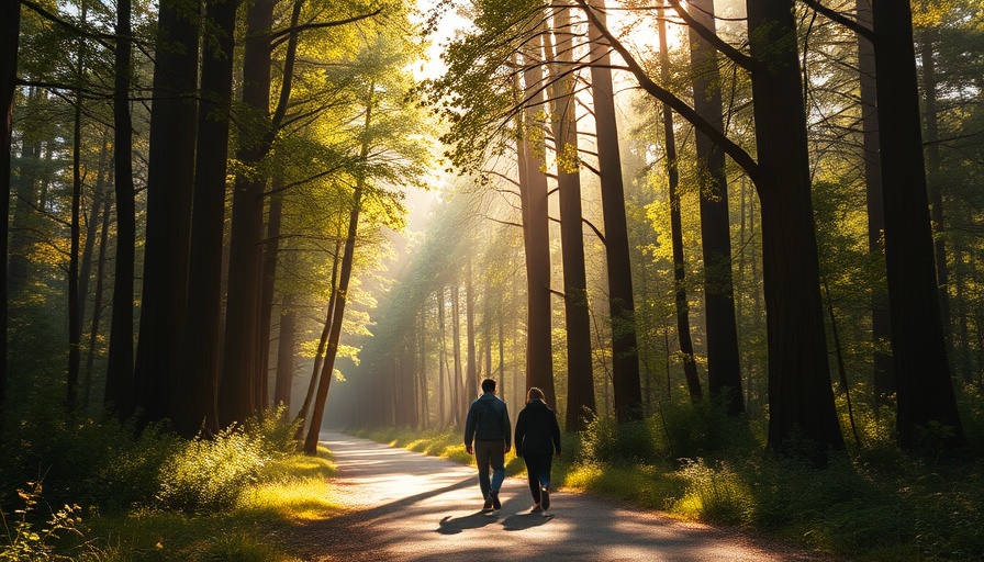 Serene walk in forest representing freedom from tech overload.
