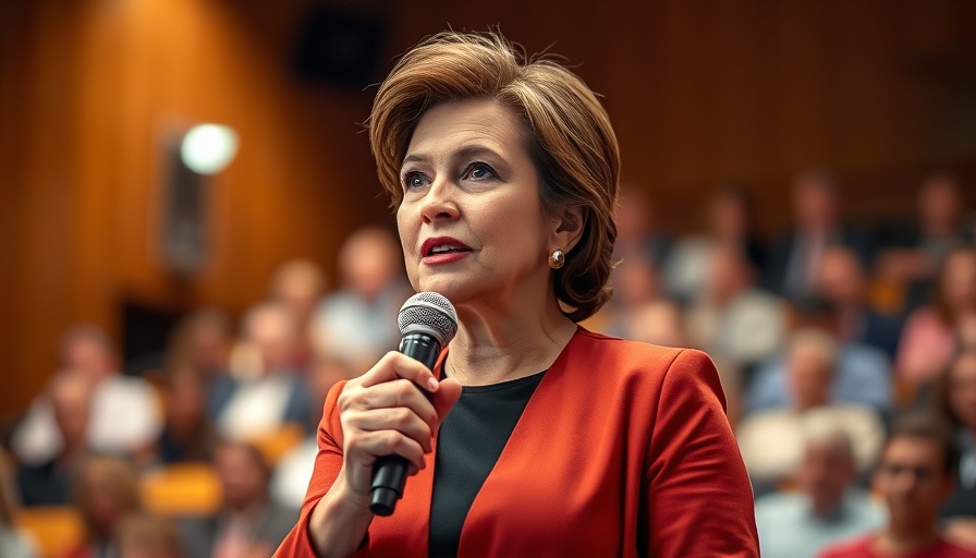 Speaking up and emotional healing: Woman speaking confidently at an event.