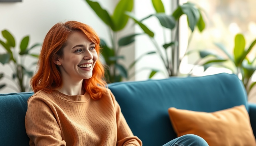 Cheerful person with red hair discussing in a therapy room.