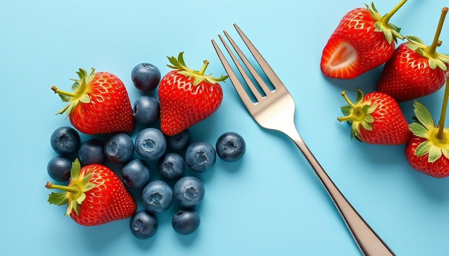 Foods that improve hair health: Fresh blueberries and strawberries on a blue background.