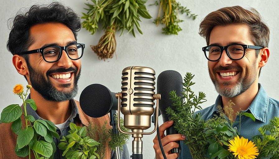 Herbal remedies Gig Harbor radio show collage with herbs and microphone.