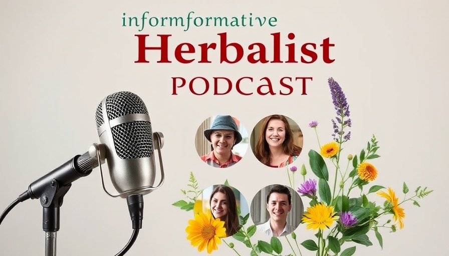 Herbal remedies Gig Harbor podcast poster with microphone and herbs.