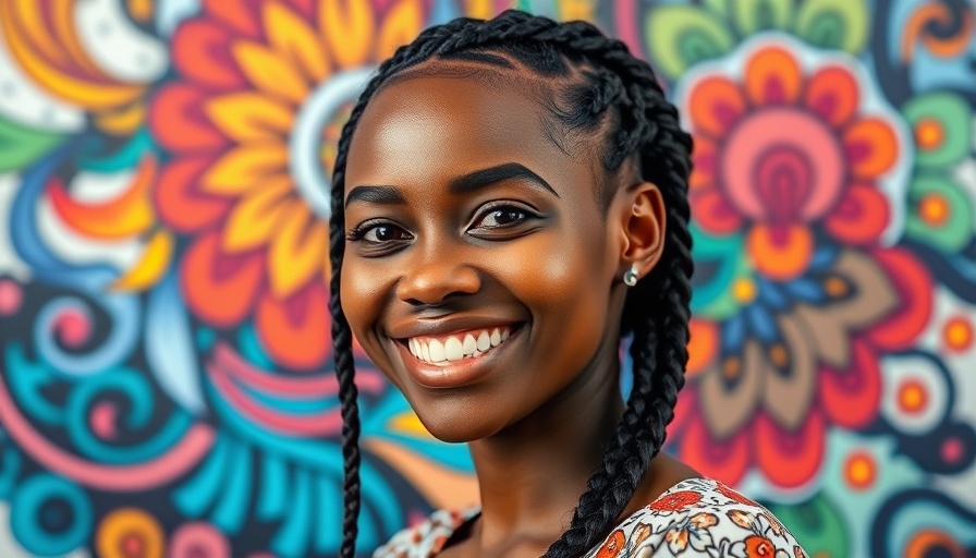 Smiling woman in colorful abstract background at medspa Gig Harbor.