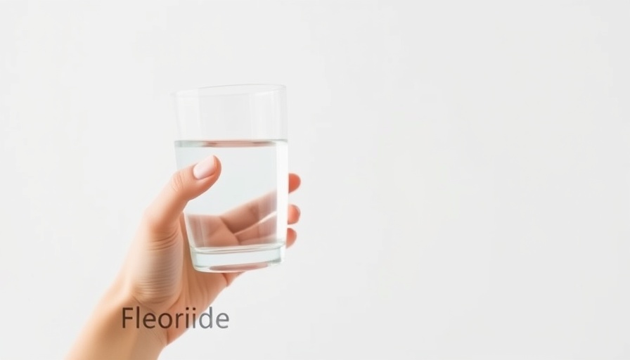Healthcare poster on fluoride health risks with water glass image.